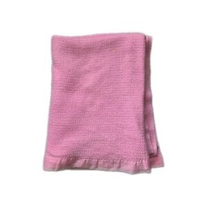 Vintage Pink Acrylic Waffle Weave Blanket Satin Trim 76x60 Twin Retro GUC